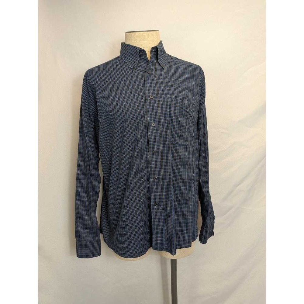 Oleg Cassini Mens Long Sleeve Plaid Button Down Shirt Size L Blue Black‎